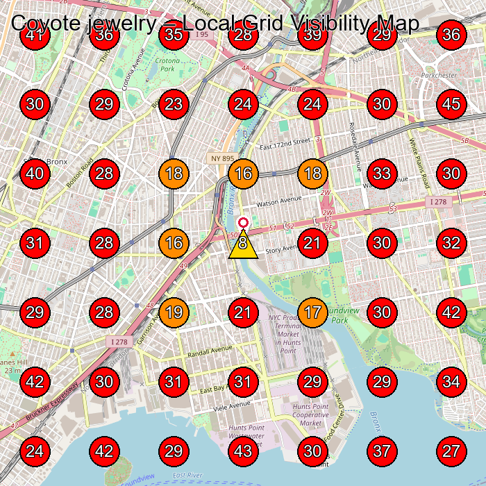 Coyote jewelry GeoGrid visibility map for Jewelry Manufacturer in Great Neck